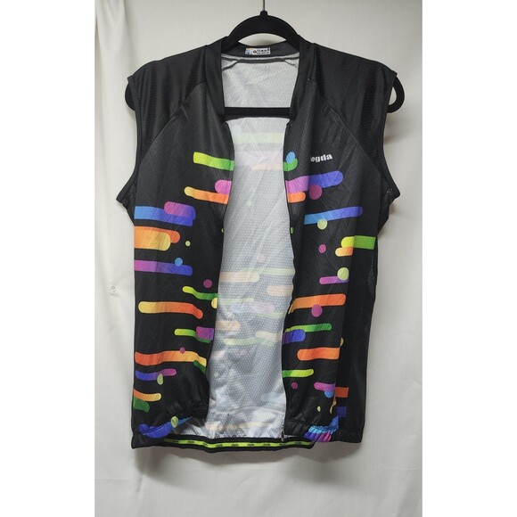 Aogda Colorful  Full-Zip Cycling Shirt Jersey Sz L Mesh Sides 3 Pouches In Back - Picture 2 of 16